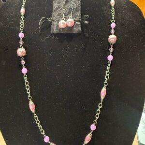Elegant Pink Beaded Necklace and Earring Set